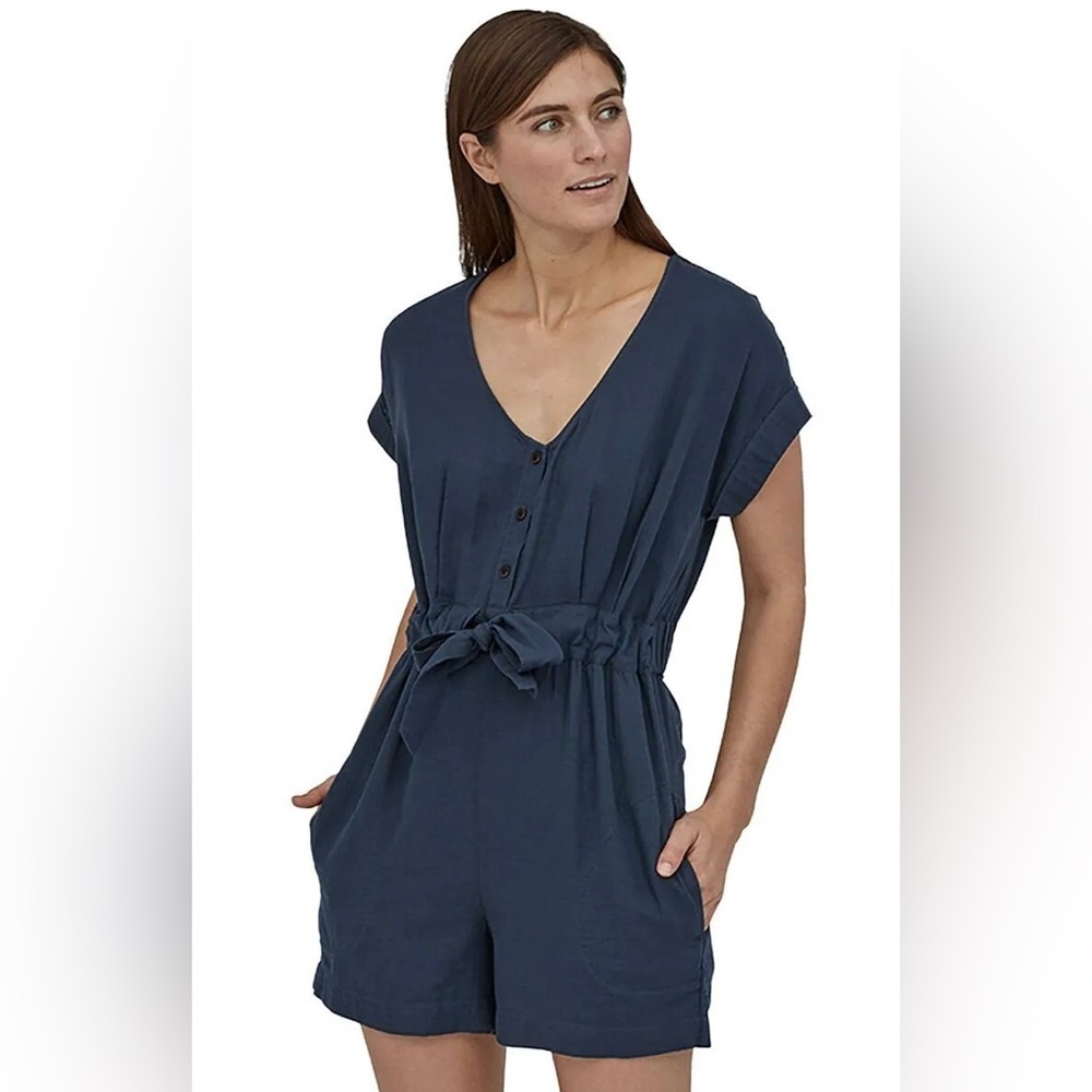 Patagonia Women's Organic Cotton Gauze Romper Stone Blue